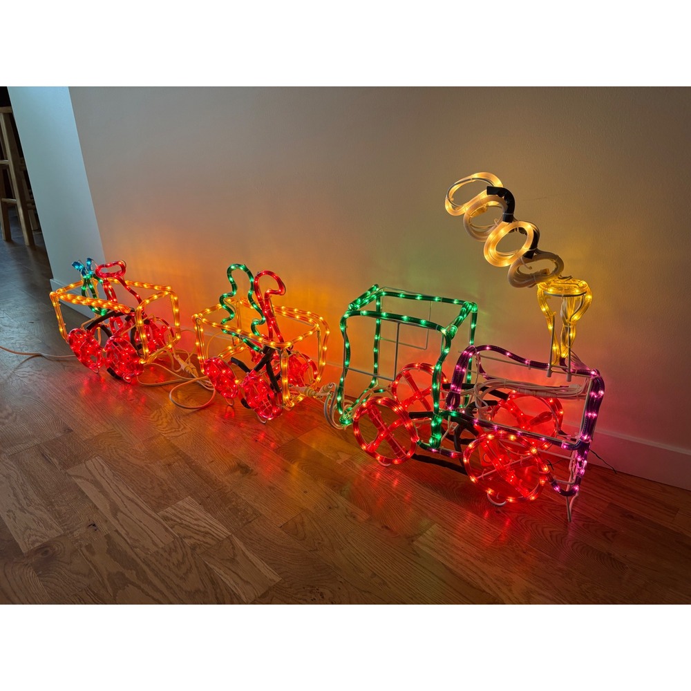 Vintage Sylvania Santas Train Rope Light Multicolor Chasing Christmas Decor Rare